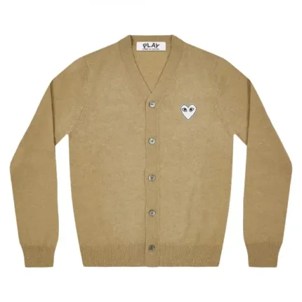 PLAY MENS CARDIGAN WHITE HEART NATURAL SERIES CAMEL