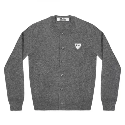 PLAY WOMENS CARDIGAN WHITE HEART DARK GREY